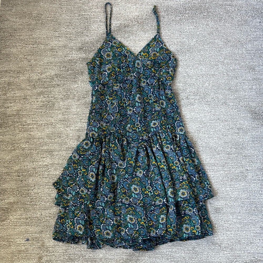 Japna paisley tiered party dress with adjustable straps and navy lining size XS